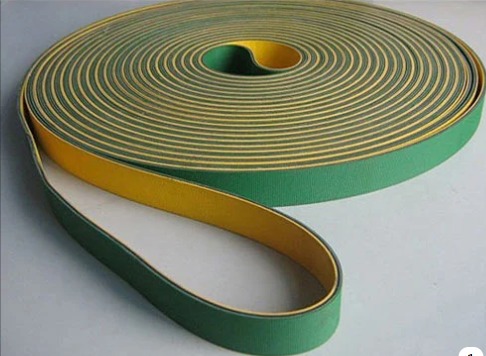 Green / Yellow Flat Belt — Coiled Roll